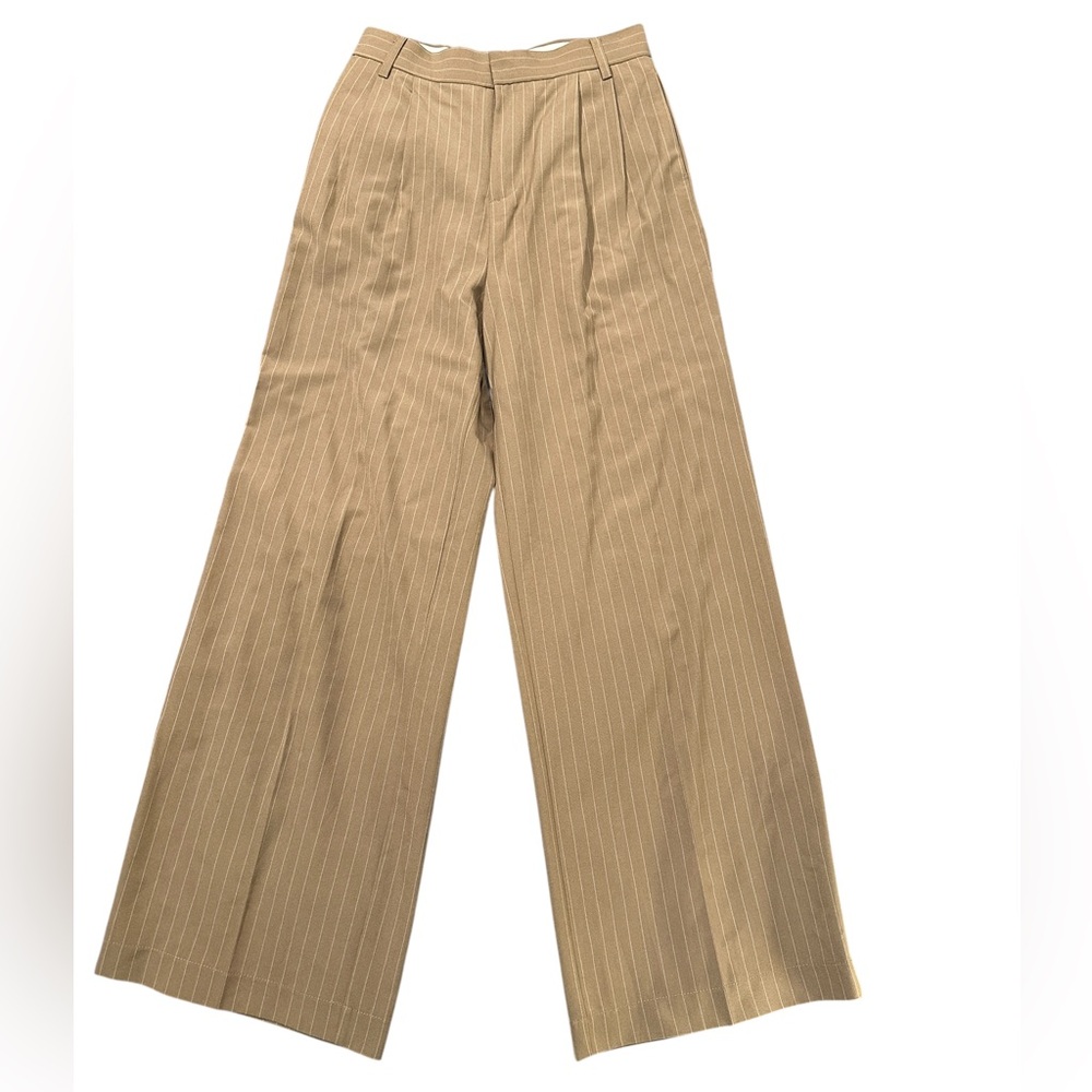 Blu Pepper Beige Pinstripe Wide-Leg Pants
